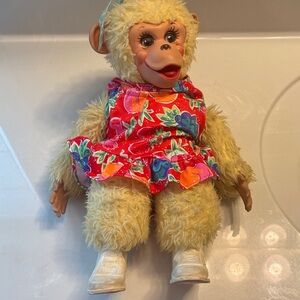 Floral Dress Plush Monkey Toy (vintage)